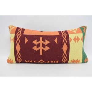 Almohada de lana naranja de estilo tradicional, 12x24 pulgadas, estampado geométrico, tejido, diseño cuadrado Floral de lujo para sala de estar, uso doméstico - Product Image 1