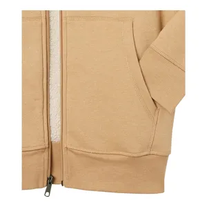 Men's Beige <b>Sherpa</b> <b>Lined</b> Hooded Zip Up Sweatshirt Regular Fit Casual Fleece Hoodie With Front Pockets Autumn Winter Wear 2027 - Product Image 4
