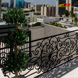 Rampe de balcon en fer forgé personnalisée avec ligne supérieure incurvée, motif de défilement détaillé, idéale pour les installations extérieures de maisons élégantes - Product Image 3