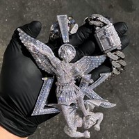 Pendentif ange hip-hop en argent 925 plaqué or avec diamant taille baguette certifié IGI pour homme