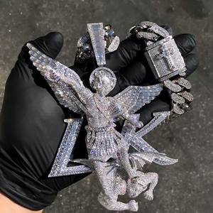 Pendentif en or blanc 14 carats Moissanite certifié GRA diamant taille baguette pendentif à breloques ange Hip Hop pour hommes - Product Image 1