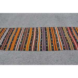 Alfombra turca Vintage naranja negra 28X89 pies Área grande Diseño de retazos étnicos clásicos Pasillo rectangular de látex de lana para habitaciones - Product Image 3