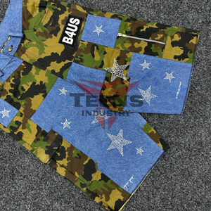 Shorts en jean décontractés vintage lavés imprimés de haute qualité avec logo personnalisé camouflage, ornés de strass surdimensionnés pour hommes, best-sellers - Product Image 2