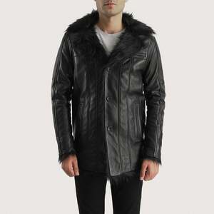 Men's Black <b>Vintage</b> <b>Trench</b> <b>Coat</b> with Wool Filling and Lapel Collar - Product Image 1