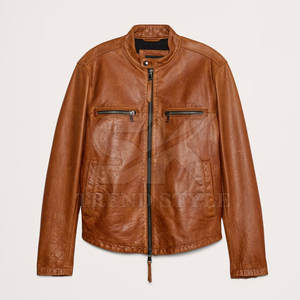 Chaqueta de Cuero para Hombre, Estilo Motero, de Cuero Premium Resistente, Estilo Casual Urbano, Chaqueta de Cuero Clásica de un Solo Color para Hombre - Product Image 1