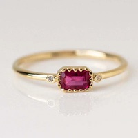 925 argent plaqué or Rose minuscule Rectangle rubis Quartz pierre précieuse Ring-4x6 MM Vintage redimensionnable anneau pour unisexe
