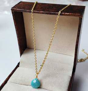 Collier avec pendentifs en forme de cœur en Amazonite naturelle, Cabochon, pierres précieuses naturelles, plaqué or, argent Sterling 925, 10mm - Product Image 5