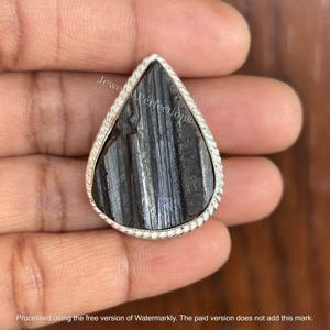 Trending Hot selling Wholesale Original <b>Black</b> Tourmaline Druzy Gemstone 925 Sterling Silver <b>Ring</b> for <b>Women</b> Factory Price Jewelry - Product Image 2