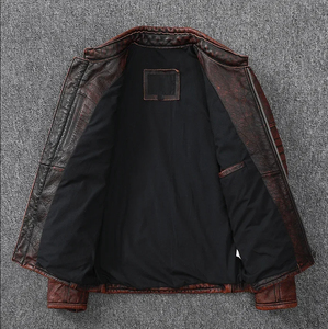 Chaquetas de cuero vintage para hombre, estilo motociclista, con acabado stone wash, 100% cuero genuino de vaca, abrigo de cuero para hombre, ropa de motociclista. - Product Image 5