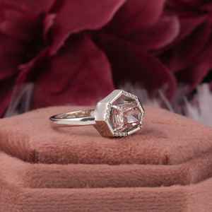 Fancy Pink Radiant Cut Moissanite Diamond Promise Halo Ring Original 925 Silver Fine Anniversary Gift Jewelry para socio - Product Image 3