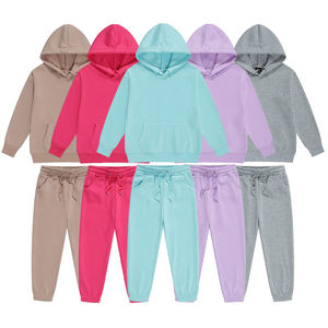 Vente en gros d'usine de vêtements de sport de couleur unie broderie de logo personnalisé ensemble de costume de jogging décontracté sweats à capuche de couleur - Product Image 1