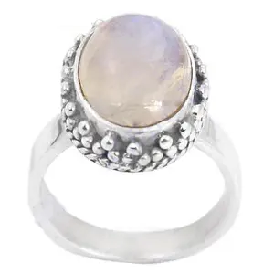 Anillo de Plata de Ley 925 con Piedra Lunar Estilo Boho para Mujer, Patrón Geométrico con Engaste Invisible, Chapado en Rodio, Joyería de Regalo - Product Image 2
