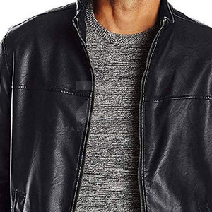 Top Selling Men's <b>Winter</b> <b>Leather</b> <b>Jacket</b> Stand Collar Front Logo Waterproof Breathable Lightweight Unique Design - Product Image 3