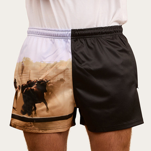 Vente en gros directe d'usine de shorts de rugby 100% polyester avec logo personnalisé deux tons poche zippée avec double couture - Product Image 1