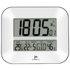 Justaminute Digital Wall <b>Clock</b> 27x24cm Radio Controlled With Date Temperature Humidity <b>White</b> - Product Image 1