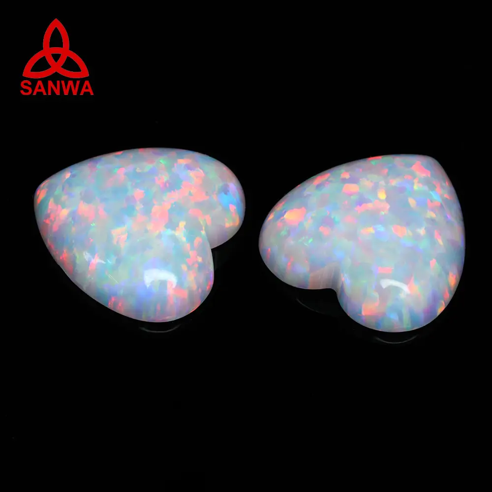 OP17 Fire   Snow White Heart Shape Cabochon Direct Factory Exclusive Colored Opal for Jewellery Accessories Design Making