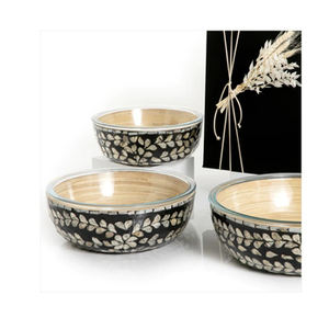 Juego de 2 tazones de cristal con nácar premium, elegantes tazones para servir comida con base de madera, ideales para la cocina y eventos de boda. - Product Image 6