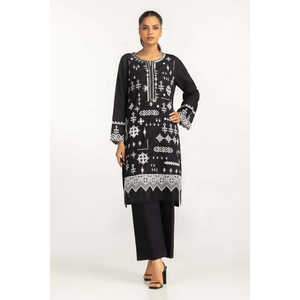 Conjunto de Dos Piezas para Mujer, Estilo Bohemio, Top de Manga Tres Cuartos, Bordado Jacquard de Algodón Negro, Talla XS/XS - Product Image 2