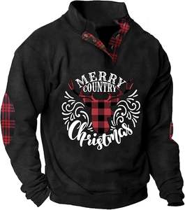 Latest Custom <b>Christmas</b> Design Fleece Lined Sweatshirts Long Sleeve Heavyweight Casual <b>Button</b> Pullover Sweatshirt Made in Pak - Product Image 1