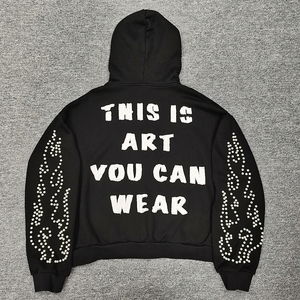 Sweat à capuche personnalisé en coton 100% avec fermeture éclair perlée, style ample et surdimensionné, patchs brodés pour hommes - Product Image 2