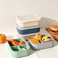Boîte à lunch en silicone réutilisable personnalisée en gros, compatible micro-ondes, étanche, pliable, 3 compartiments, pour adultes, enfants, bureau, école