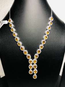 Ensemble collier et boucles d'oreilles en argent sterling 925 avec pierre précieuse en citrine naturelle Très beau design unique et parfait pour toute occasion - Product Image 5