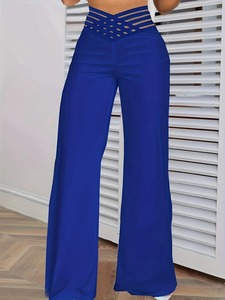 Women Wide Leg <b>Flared</b> Pants 2025 New Y2k Casual Crisscross Sheer <b>Mesh</b> Patch High Waist Trousers Elegant Streetwear Work Pants - Product Image 3
