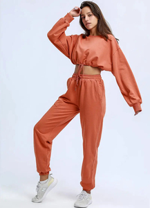 Survêtement à capuche couleur unie pour femmes hiver épais coton sweat costume respirant capuche polaire pantalon Sublimation Technique plaine - Product Image 6