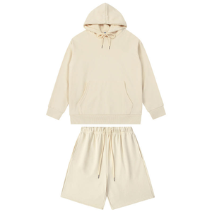 Heavyweight Cotton Men 2 Piece Short Sets Unisex <b>Sweatshirt</b> and Sweat Short Tracksuit Custom Hoodie and Shorts Set For Men - Product Image 4