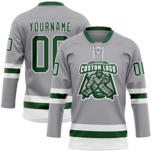 OEM Fabrication sur mesure Vente en gros sur mesure Gris Vert-Blanc Maillot de hockey de haute qualité à col en dentelle - Product Image 1
