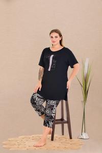 Conjunto de Pantalones Capri de Viscosa para Mujer Talla Grande, Estampado Floral, Manga Corta, Transpirable, Ropa de Dormir para el Hogar - Product Image 5