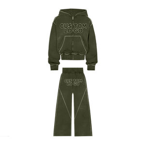 Diseño personalizado Zip up Rhinestone Chándales Ropa deportiva de alta calidad Unisex Chándales 2 piezas Jogger Sets ácido lavado Boxy Fit - Product Image 2