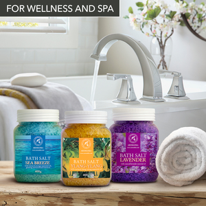 Ensemble de bain au sel de mer cristallisé Aromatika Sea Breeze avec Ylang-Ylang et Lavande pour le soin du corps, 3 x 400g, kit relaxant - Product Image 3