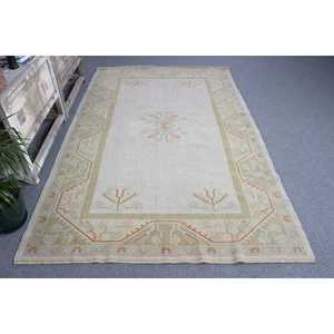 Tapis turc vintage 5,2 x 8,2 pieds, grand tapis, tapis en laine rayé blanc et orange - Product Image 3