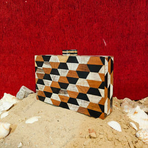 Handcrafted Resin and Natural Wood Inlay Clutch <b>Bag</b> with Hexagon Geometric Pattern for Luxury Evening <b>Party</b> Wear for Women - Product Image 3