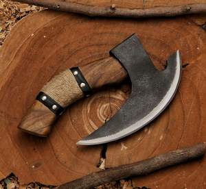 Hache à pizza viking en acier au carbone industriel fabriquée à la main, manche en bois, étui en cuir, garantie de 3 ans, taille et poids personnalisables - Product Image 2