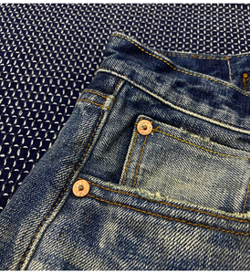 ผ้าเดนิมยีนส์ซิลเวดจ์ญี่ปุ่นแบบวินเทจคุณภาพสูงจาก Lotfeel ผ่านกระบวนการฟอกสีดิบแบบดิสเทรส ทำจากผ้าฝ้ายซิลเวดจ์ - Product Image 4