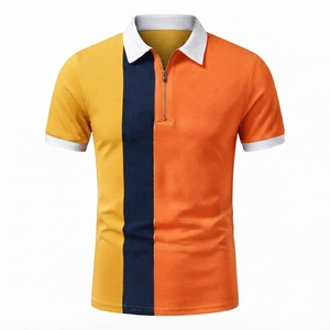 Polo pour homme à col zippé, coupe classique, prix abordable, haute qualité, service OEM, logo personnalisé, motif uni - Product Image 5