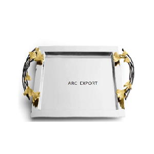 Forma de rectángulo de diseño moderno y bandeja de servicio de color dorado Diseño antiguo Borde de metal Diseño Bandeja de servicio de lujo para la venta - Product Image 5