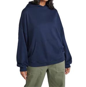 เสื้อสวมหัวผ้าฝ้ายมีฮู้ดพร้อมกระเป๋าจิงโจ้สีฟ้าขนาดใหญ่ที่กำหนดเองน้ำหนักเบาสำหรับฤดูหนาว - Product Image 4