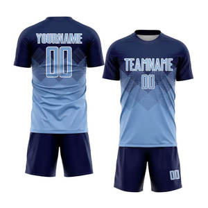 Uniforme de Fútbol Personalizado Premium para Equipos Deportivos, Color Azul Marino Claro y Blanco, Sublimado, Transpirable, de Manga Corta - Product Image 1