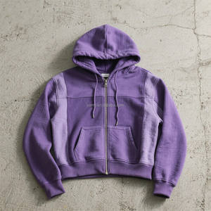 เสื้อฮู้ดตัวครอปสำหรับผู้ชายโอเวอร์ไซซ์ผ้าคอตตอน100% ซักด้วยหินมีซิปขนาดใหญ่พิเศษออกแบบได้ตามต้องการ - Product Image 2