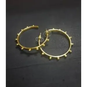 Brass Handmade Gold Plated Hoop and Stud <b>Earrings</b> with <b>Opal</b> - Product Image 1