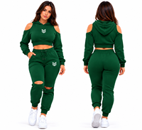 Ensemble crop top rose à découpes et pantalon de jogging assorti en molleton, couleur unie, tenue décontractée pour femme, collection automne