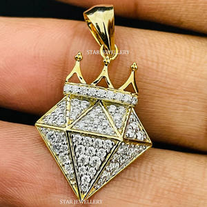 Colgante con forma de diamante natural de oro macizo de 10K con corona, joyería fina. - Product Image 5