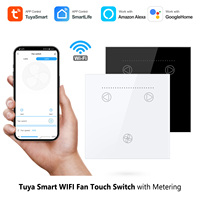 Interrupteur tactile intelligent WiFi Tuya de type 86 avec mesure de puissance, contrôleur de vitesse de ventilateur de plafond, compatible avec Alexa et Google Home