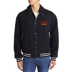 2025 recién llegado personalizado Mde 100% cuerpo de lana chaquetas Varsity cuello vuelto Color sólido Streetwear chaqueta de béisbol para hombre - Product Image 1