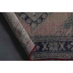 Alfombra Turca Vintage de 2.6x11.4 pies, Alfombra de Lana Marrón Azul Camuflaje - Product Image 4