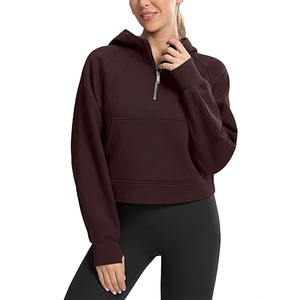 Sudadera con capucha de cuello alto de manga larga con media cremallera para mujer, una mezcla perfecta de comodidad informal y estilo moderno - Product Image 6