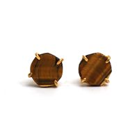 8-10mm brut oeil de tigre pierre plaqué or ensemble de broches boucles d'oreilles à la main pierre de naissance délicate minimaliste bijoux pour femmes